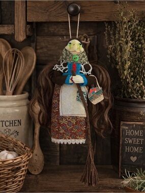Primitive Hanging Kitchen Witch Doll Rustic Folk Art Ornament
